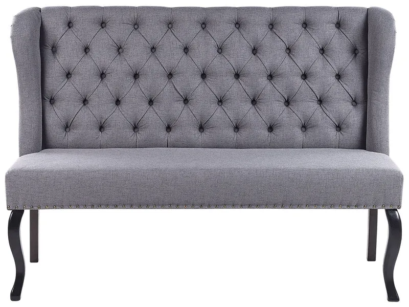 Canapé Banquette 2 Places en Tissu Gris Foncé avec Piétement Noir en Bois et Haut Dossier Capitonné pour Salon ou Couloir Vintage Classique Beliani