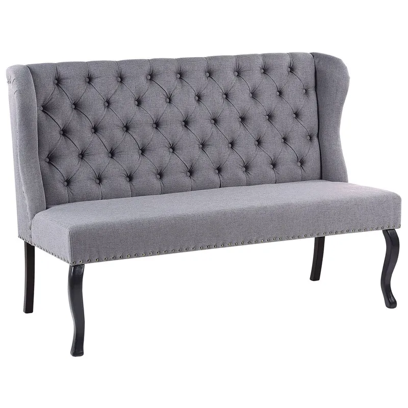 Canapé Banquette 2 Places en Tissu Gris Foncé avec Piétement Noir en Bois et Haut Dossier Capitonné pour Salon ou Couloir Vintage Classique Beliani