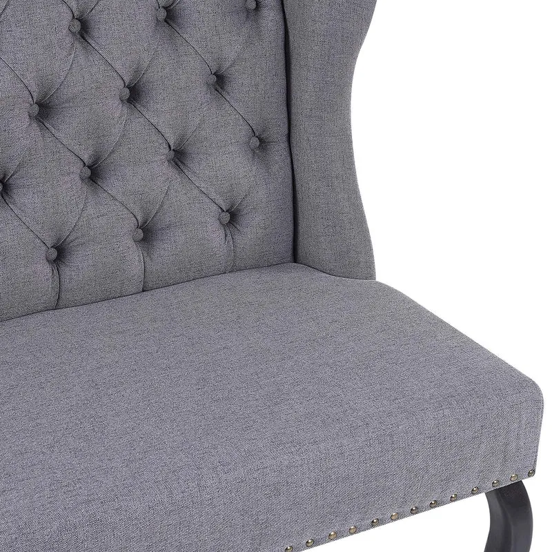 Canapé Banquette 2 Places en Tissu Gris Foncé avec Piétement Noir en Bois et Haut Dossier Capitonné pour Salon ou Couloir Vintage Classique Beliani