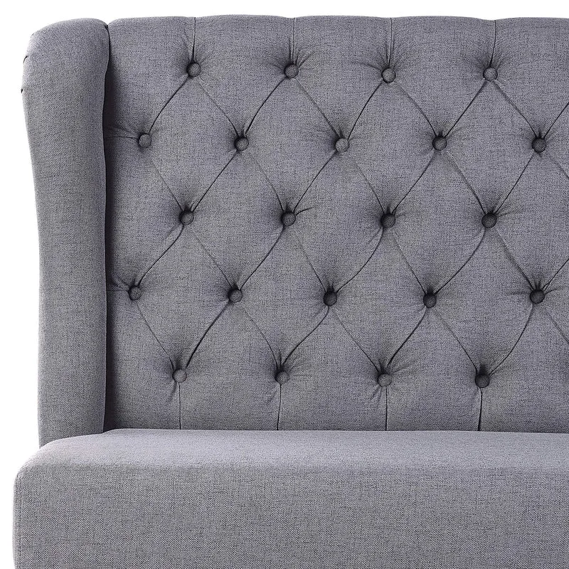 Canapé Banquette 2 Places en Tissu Gris Foncé avec Piétement Noir en Bois et Haut Dossier Capitonné pour Salon ou Couloir Vintage Classique Beliani