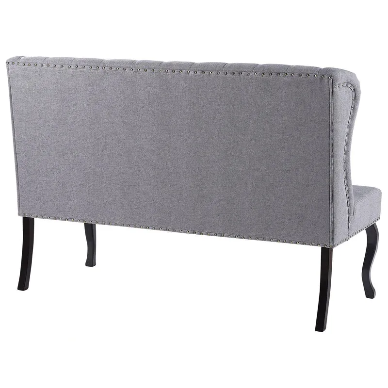 Canapé Banquette 2 Places en Tissu Gris Foncé avec Piétement Noir en Bois et Haut Dossier Capitonné pour Salon ou Couloir Vintage Classique Beliani