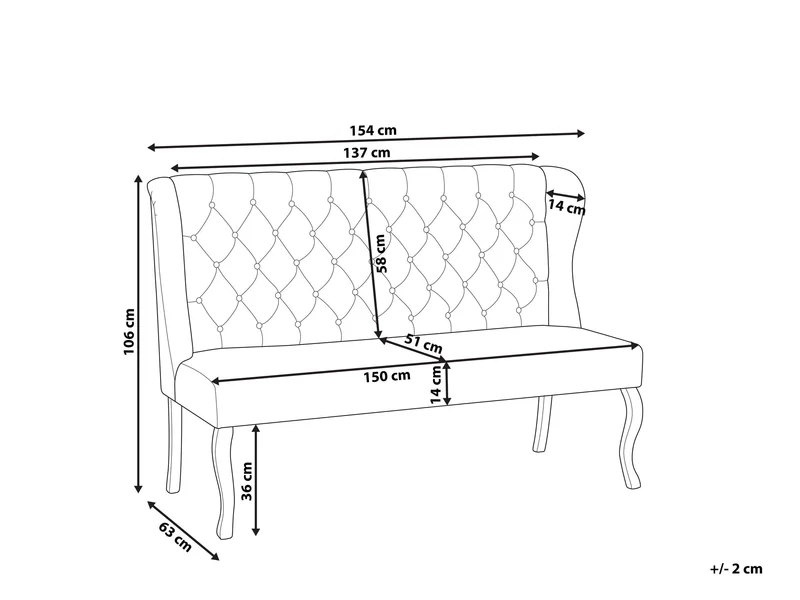 Canapé Banquette 2 Places en Tissu Gris Foncé avec Piétement Noir en Bois et Haut Dossier Capitonné pour Salon ou Couloir Vintage Classique Beliani