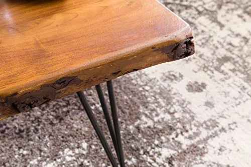 Table basse design Sheesham en bois massif - Bord d'arbre - 56 x 38 x 51 cm - Table en bois de sheesham avec pieds en métal - Table de salon de style maison de campagne rustique