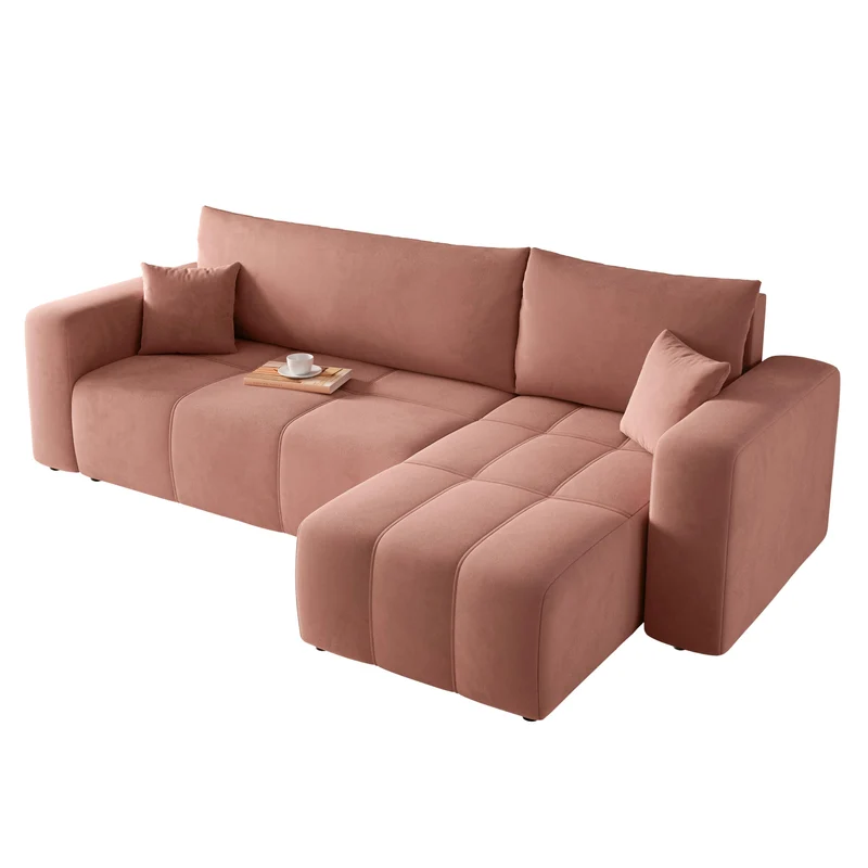 GREKPOL Canapé d'angle Convertible 145x248 à Gauche ou à Droite - Canapé 3 Places Convertible - Canapé Rose - Canapé avec Espace de Rangement - Canapé Lit - Canapé Convertible