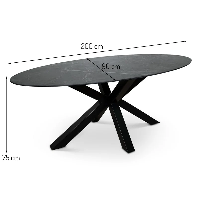 Milton & Oldbrook Table de Salle à Manger 200 cm Avila Céramique Noir