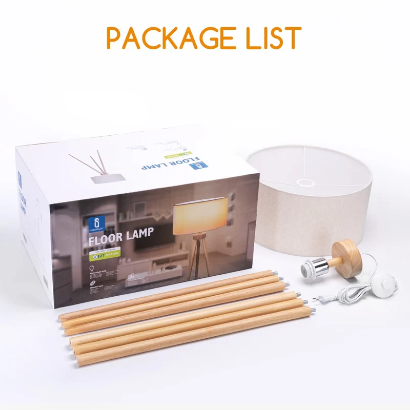 Aigostar Lampadaire Sur Pied Salon Vintange,Lampadaire Trépied en Bois,Ampoule Non Incluse,Compatible Ampoule LED E27,Avec Interrupteur à Pied et Abat-Jour en Lin,Idéal Salon,Chambre,Bureau