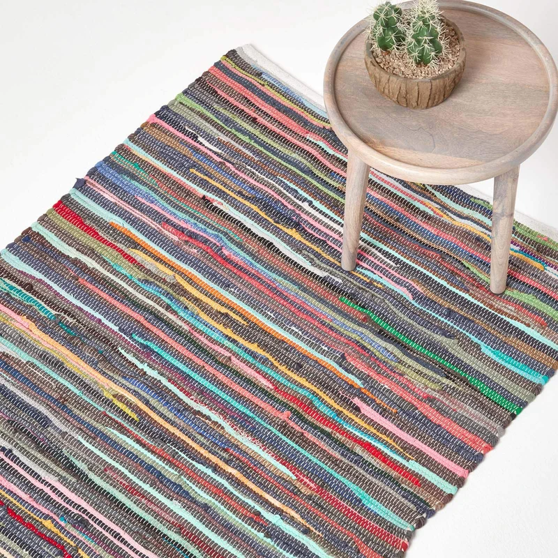 HOMESCAPES Tapis Chindi en Coton recyclé, Tapis Multicolore (150 x 240 cm)