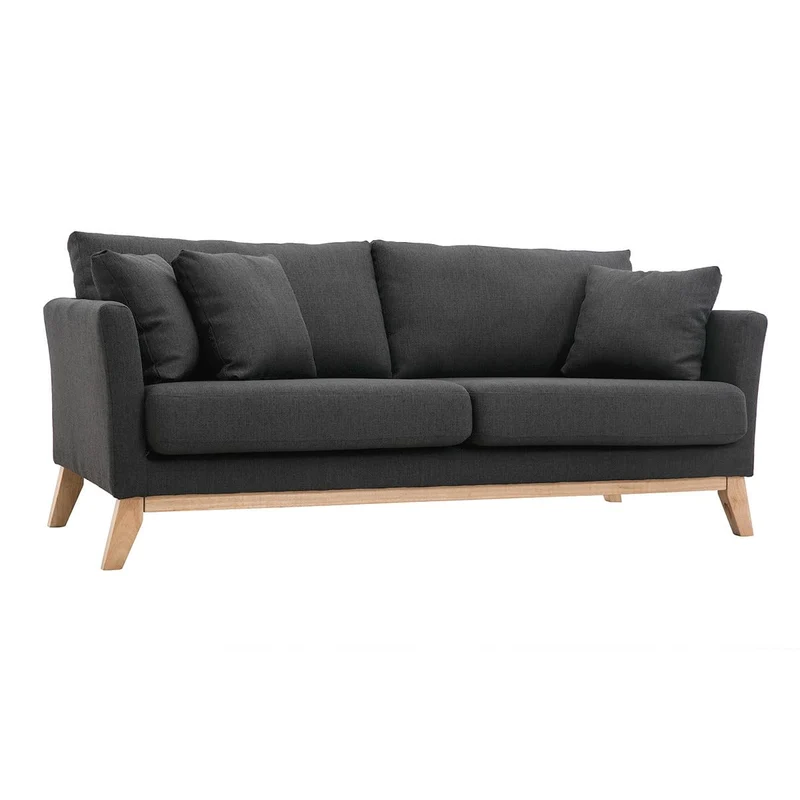 Miliboo Canapé scandinave déhoussable 3 Places en Tissu Gris foncé et Bois Clair Oslo