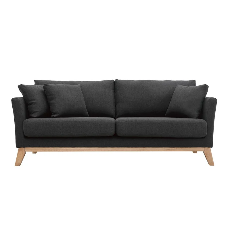 Miliboo Canapé scandinave déhoussable 3 Places en Tissu Gris foncé et Bois Clair Oslo