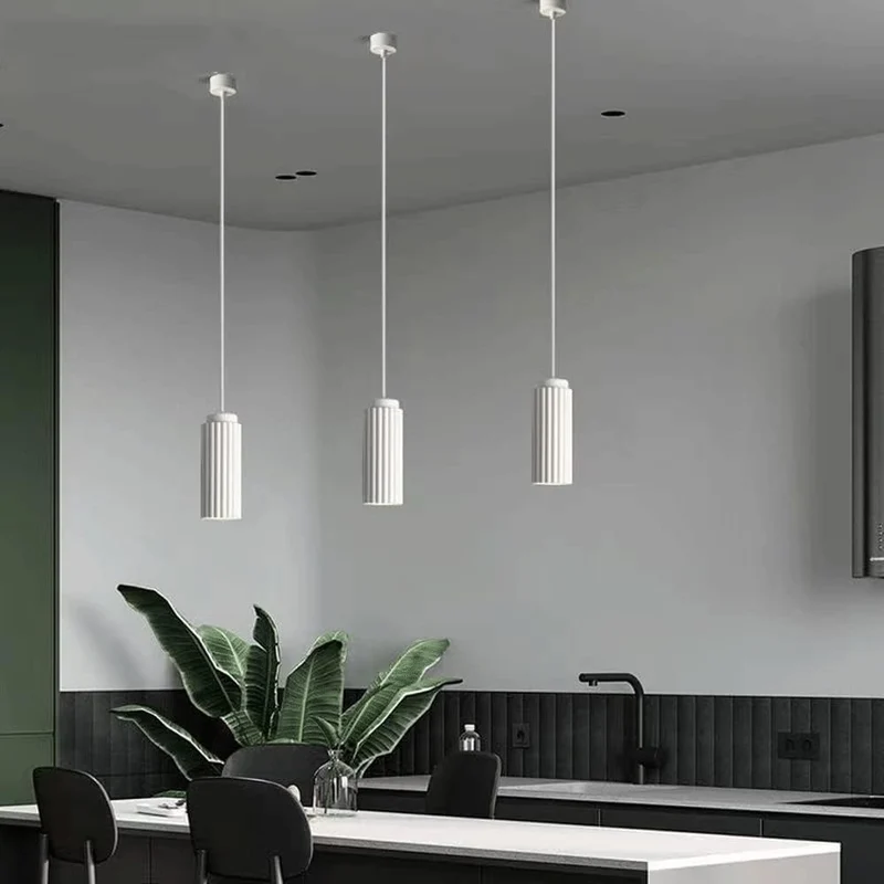 NAKEAH Plafonnier cylindrique en fer forgé suspendu avec cordon réglable pour restaurant, bar, salle à manger, salon, lumière du jour (lot de 1) (6000kwhitelight White)