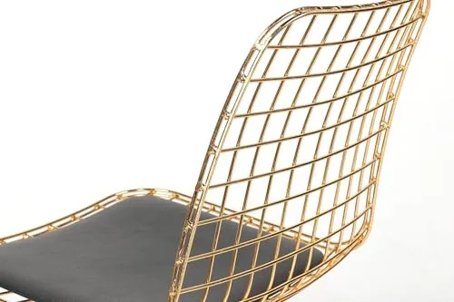 Menzzo Lot de 2 chaises Modernes Arkitek Métal Or et Cuir de Vachette Noir