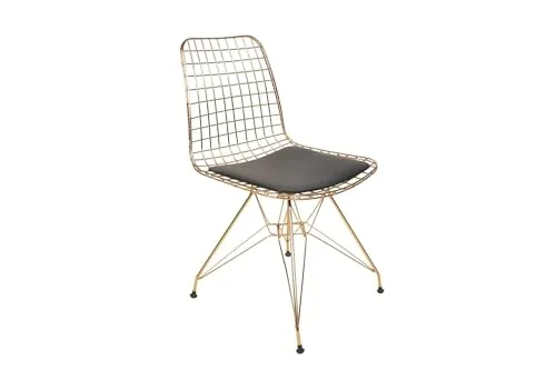 Menzzo Lot de 2 chaises Modernes Arkitek Métal Or et Cuir de Vachette Noir