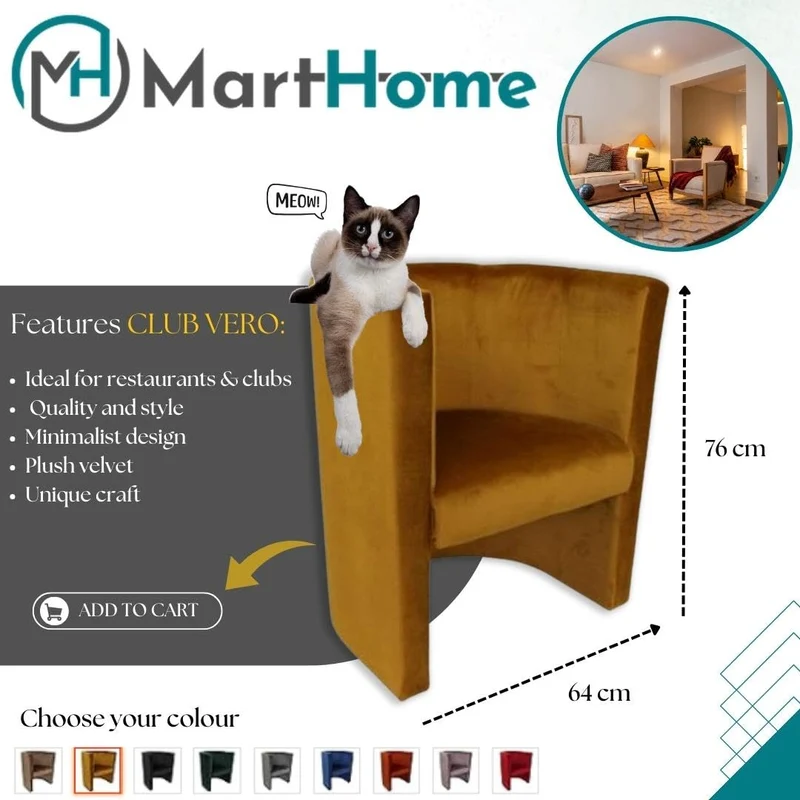 MartHome Chaise Rembourrée Club Vero, Fauteuil Cocktail, Fauteuil Club en Velours Côtelé Parfait pour Le Bureau, Le Salon, l'Hôtel - Mobilier d'Assise Polyvalent, Pouf Fauteuil (Rouge)