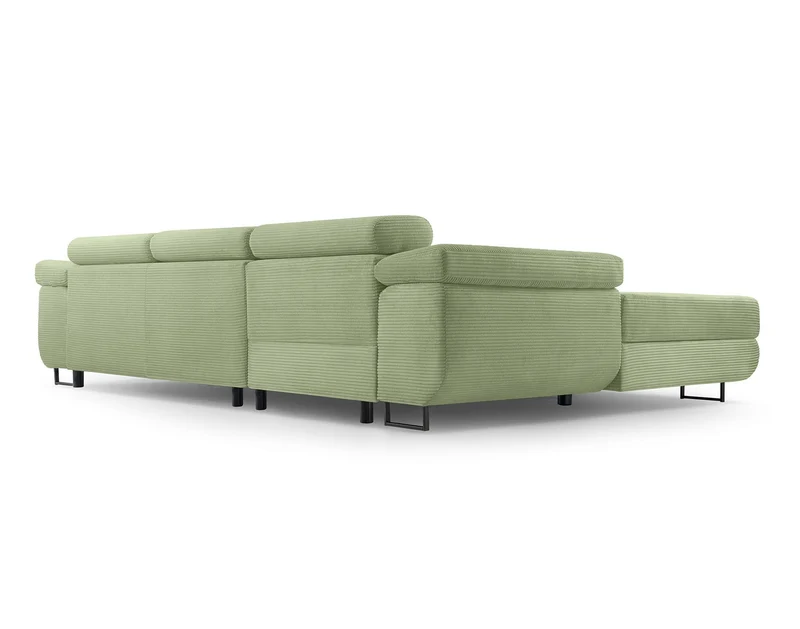 Best Mobilier - Canapé d'angle Convertible avec Coffre - Angle Gauche - Pablo en Velours Côtelé - Canapé Lit - Sofa Vert Sauge 6 Places - Têtières Réglables - Salon