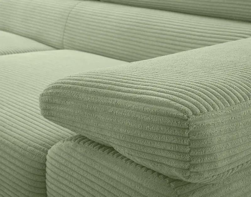 Best Mobilier - Canapé d'angle Convertible avec Coffre - Angle Gauche - Pablo en Velours Côtelé - Canapé Lit - Sofa Vert Sauge 6 Places - Têtières Réglables - Salon