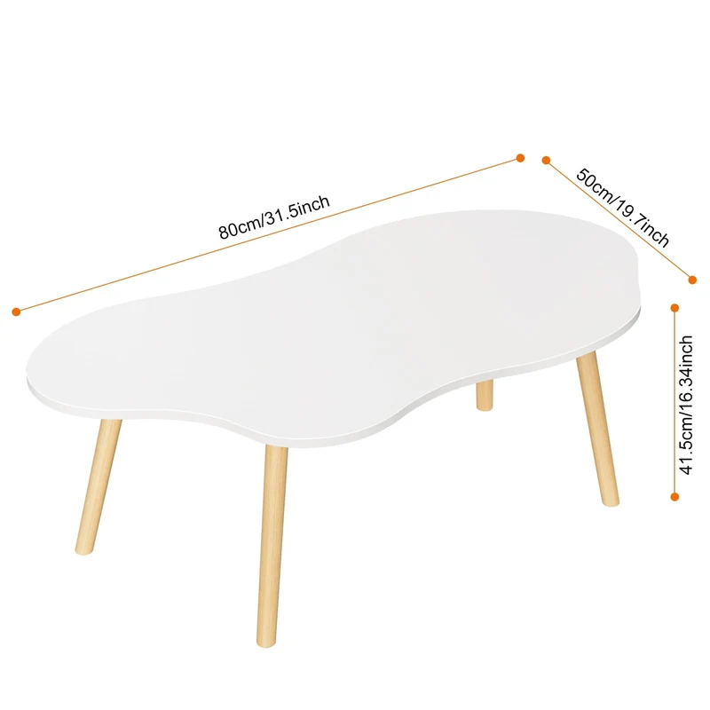 Yokawe Table basse moderne en forme de nuage pour salon, petite table centrale avec 4 pieds, pour espaces compacts et décoration du milieu du siècle, blanche, 80 cm