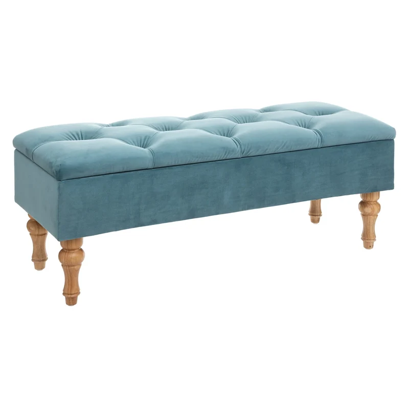 Atmosphera - Banc Coffre Bleu - Velours matelassé