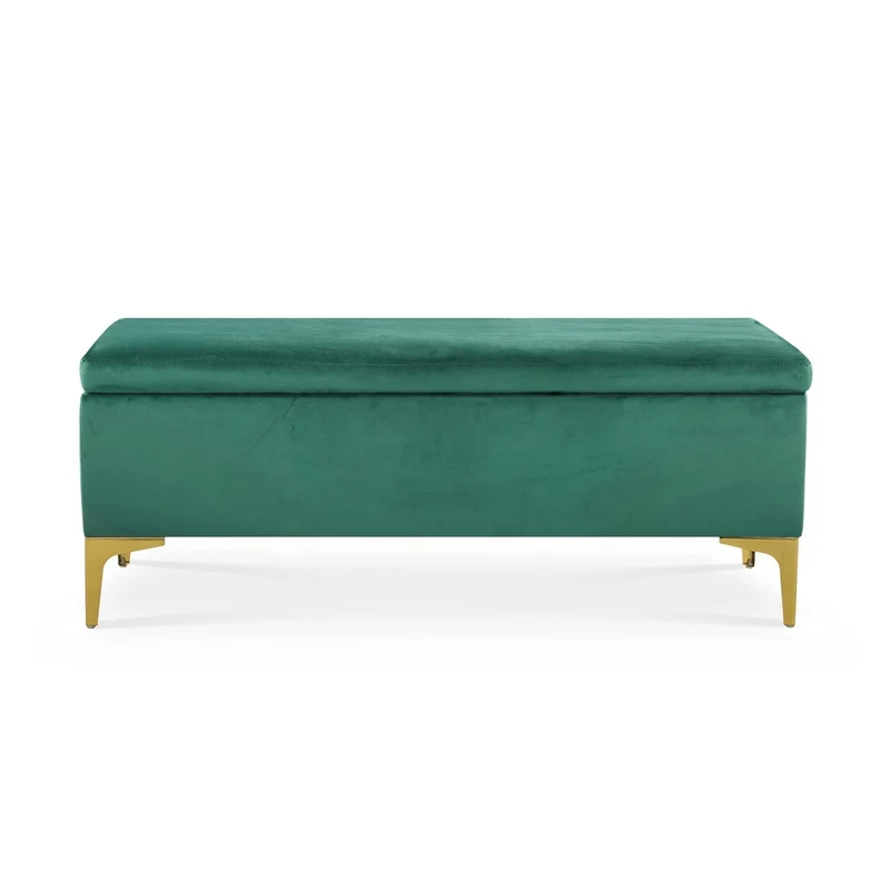 INTENSE DECO Banquette Coffre Chloé Velours Vert Pieds doré