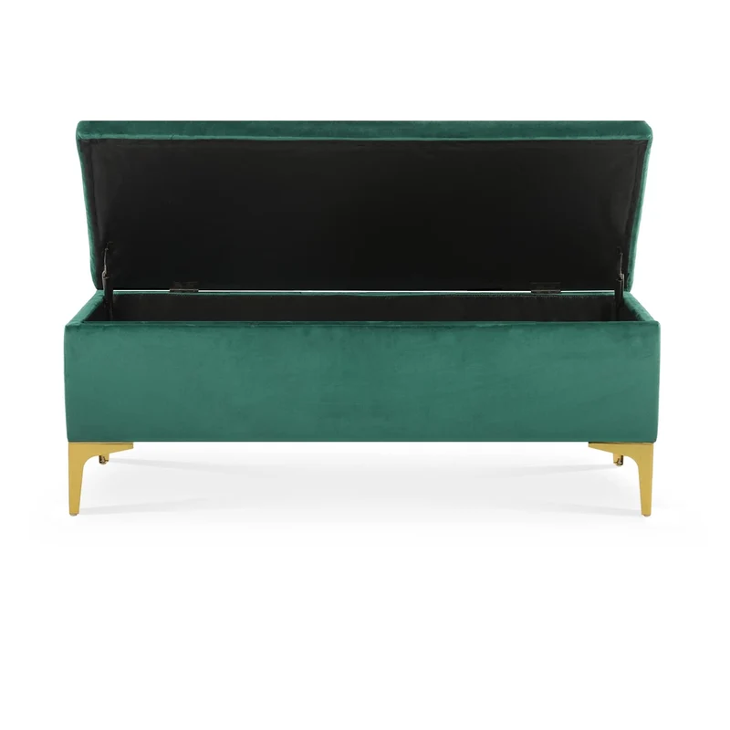INTENSE DECO Banquette Coffre Chloé Velours Vert Pieds doré
