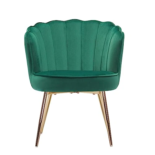 BAÏTA Fauteuil Coquillage Callista en Velours Vert Sapin et piètement métal doré