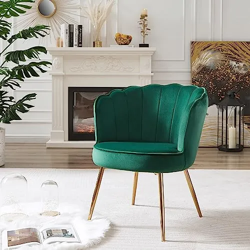 BAÏTA Fauteuil Coquillage Callista en Velours Vert Sapin et piètement métal doré