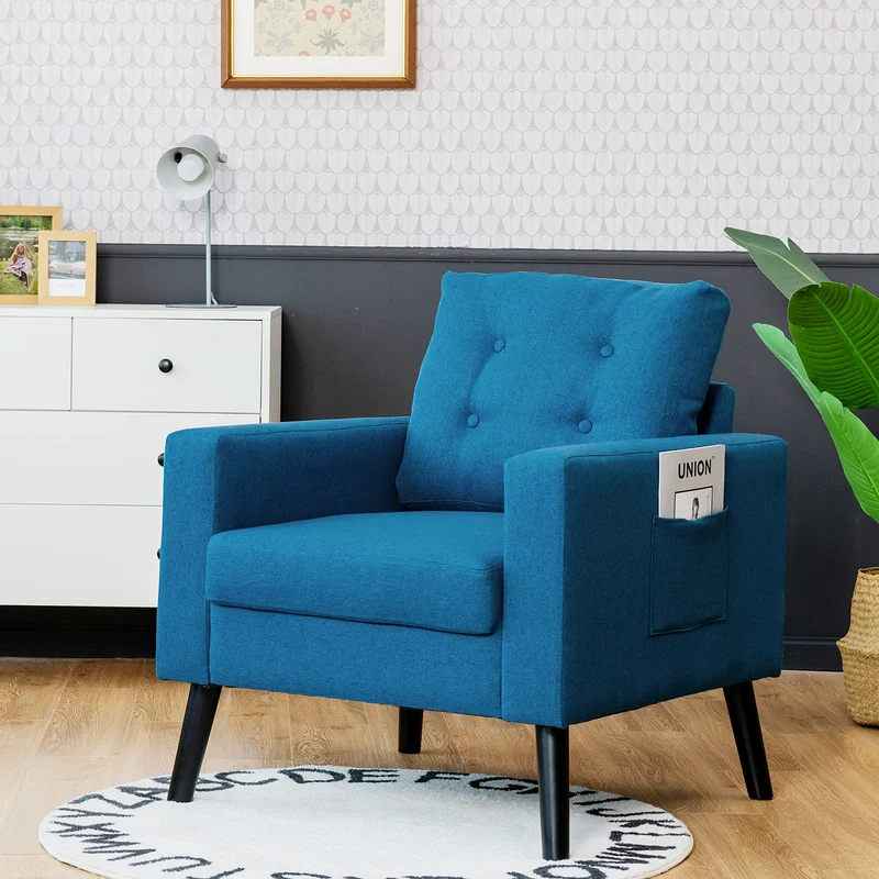COSTWAY Chaise d'appoint, Lin, Bleu, 75 x 81 x 86 cm