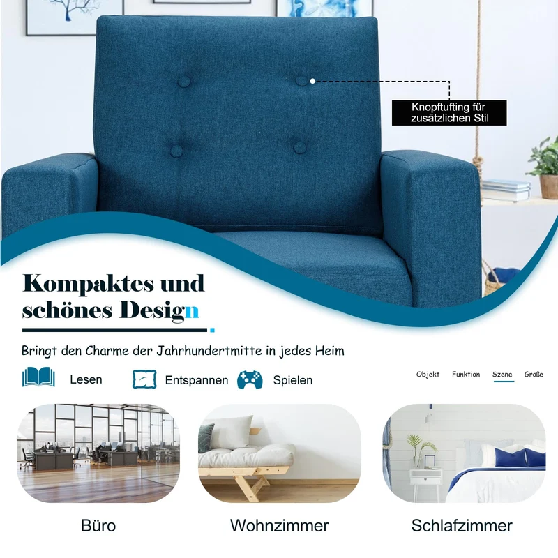 COSTWAY Chaise d'appoint, Lin, Bleu, 75 x 81 x 86 cm