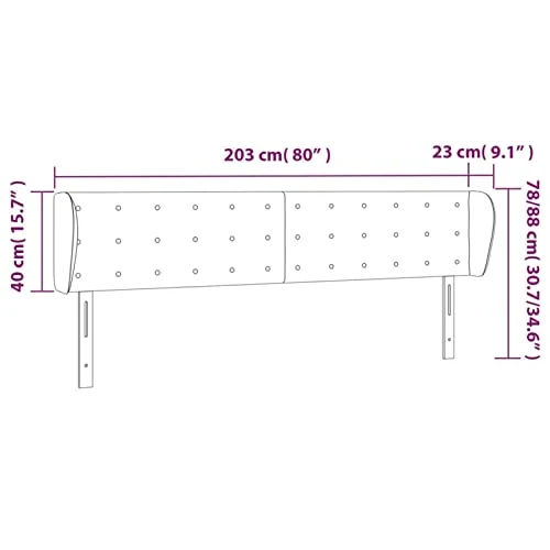 Rantry Tête de lit 203 x 23 x 78 / 88 cm en tissu meuble, tête de lit, tête de lit double, dossier pour lit et canapé uu