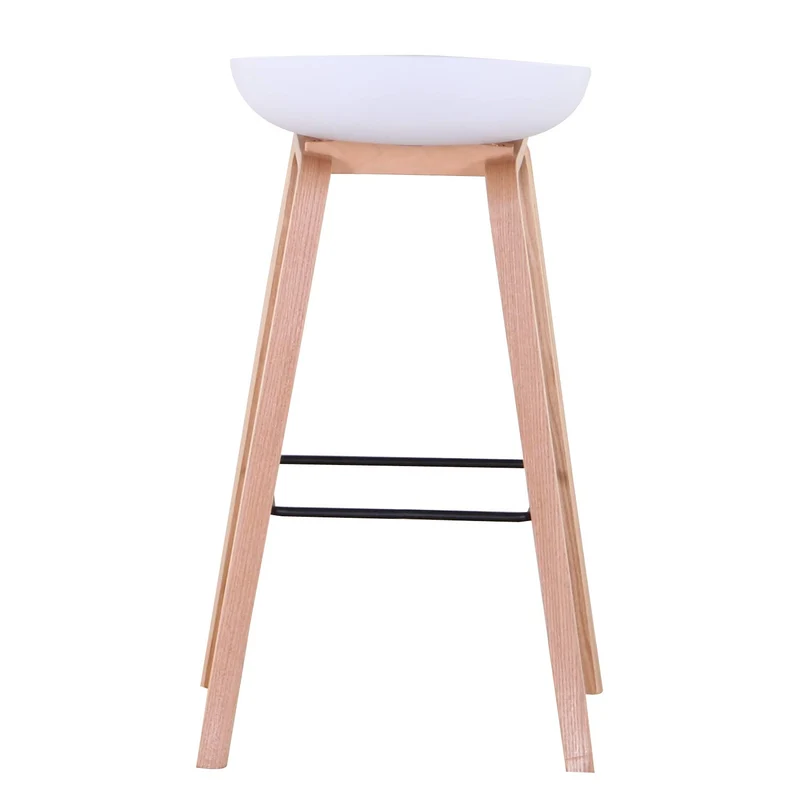 BenyLed Lot de 2 Tabourets de Bar avec Assise en Polypropylène et Pieds en Bois de Hêtre, Hauteur de l’Assise 70 cm, Blanc