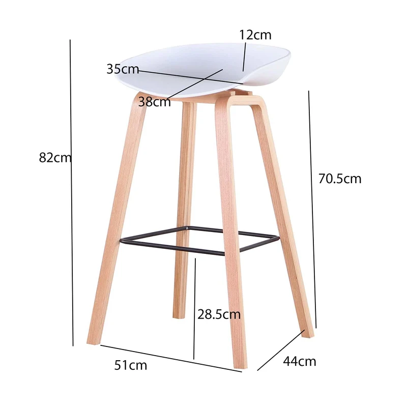 BenyLed Lot de 2 Tabourets de Bar avec Assise en Polypropylène et Pieds en Bois de Hêtre, Hauteur de l’Assise 70 cm, Blanc