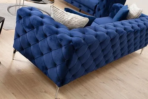Menzzo Canapé capitonné 2 Places Alykes Velours Bleu Marine