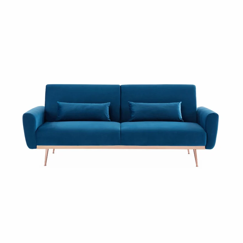 Alice's Home - Canapé Convertible Design en Velours - Oskar - 2-3 Places scandinave Droit avec Pieds Fins Or Rose