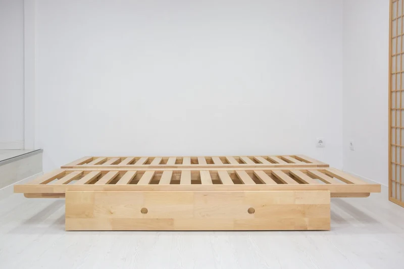 Canapé lit Yokahoma, Naturel, futon Gris, 200x120x24 cm