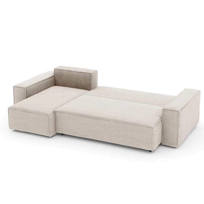 lestockdesign Canapé d'angle Lisa Convertible réversible Coffre Velours côtelé Beige