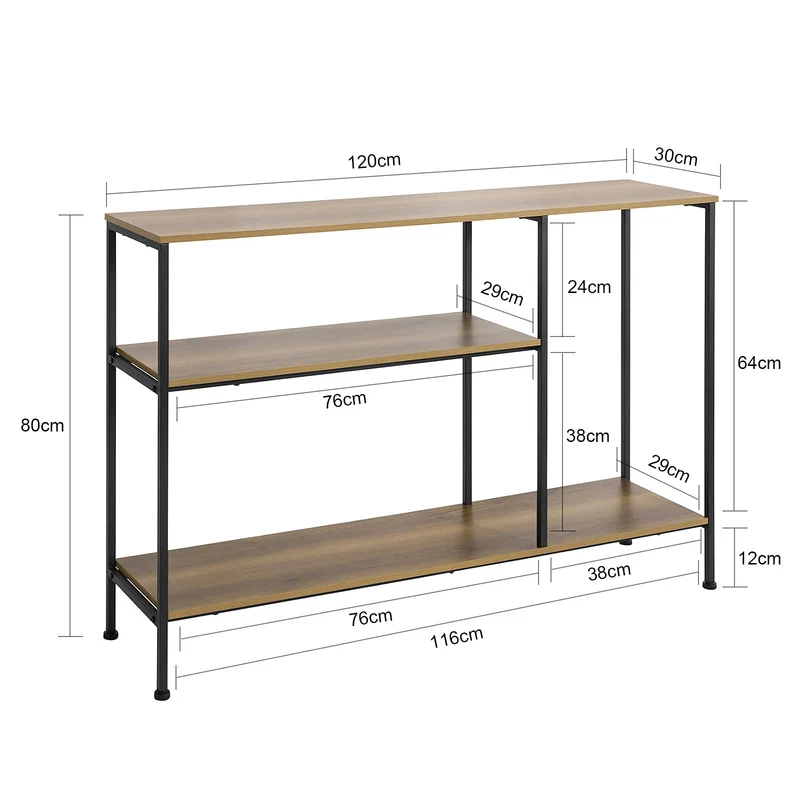SoBuy FSB35-PF Table Console Table d’entrée Buffet Bout de Canapé Table d'appoint avec 3 étagères de Rangement – L120 x P30 x H80 cm, Cadre en Acier, Style Industriel