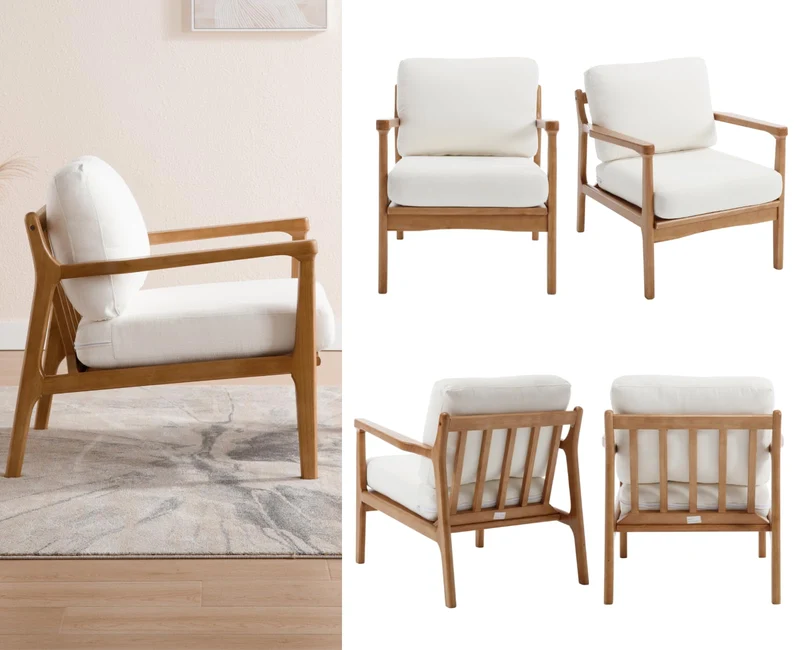 chairus Fauteuil Salon Rembourré en Lin Chaise de Chambre Modern Chaise de Réception avec Cadre en Bois Massif (Beige)