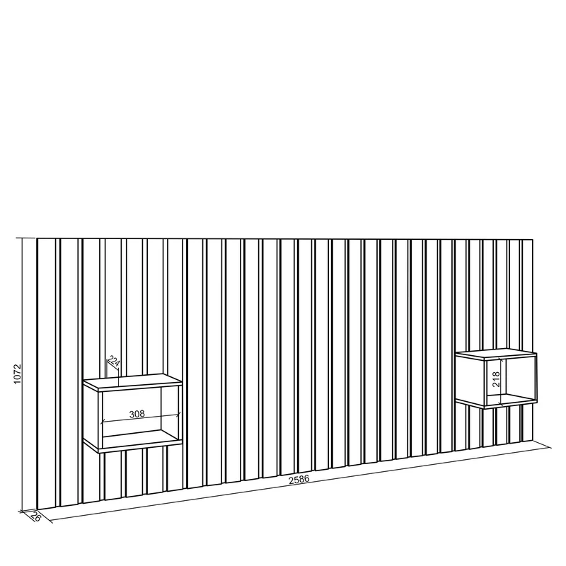 Skraut Home | Tête de lit | avec Tables de Chevet | 258x107x3 cm | Lit de 150,160,180 cm | Panneaux Muraux | Style Moderne | Chêne