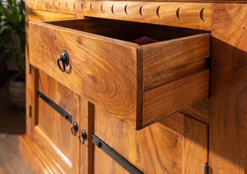 MASSIVMOEBEL24.DE Buffet - Bois Massif d'acacia laqué (Miel) - Style Colonial - Oxford #0424