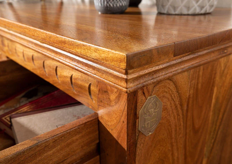 MASSIVMOEBEL24.DE Buffet - Bois Massif d'acacia laqué (Miel) - Style Colonial - Oxford #0424