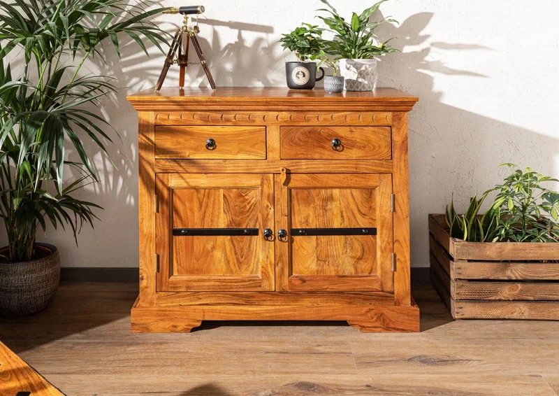 MASSIVMOEBEL24.DE Buffet - Bois Massif d'acacia laqué (Miel) - Style Colonial - Oxford #0424