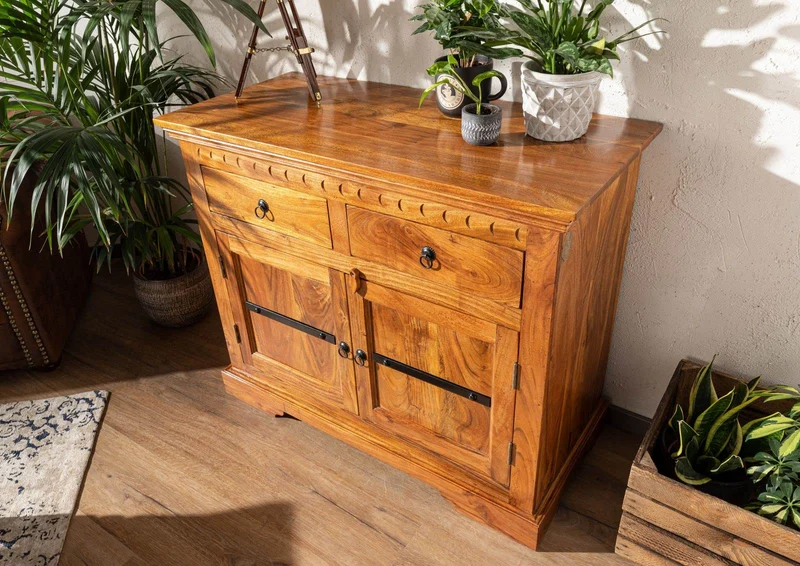 MASSIVMOEBEL24.DE Buffet - Bois Massif d'acacia laqué (Miel) - Style Colonial - Oxford #0424