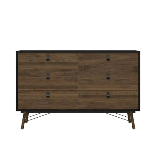 Dmora - Buffet Aurore, Buffet du Salon, Commode de Salon, Garde-Manger de Cuisine, 150x40 h95 cm, Noir et Noyer