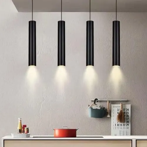 Suspension Long Tube Lustre Boîtier En Aluminium Cylindre Lanterne Intérieur Downlight Noir 5W LED(Height 30cm,Neutral light 4000K)