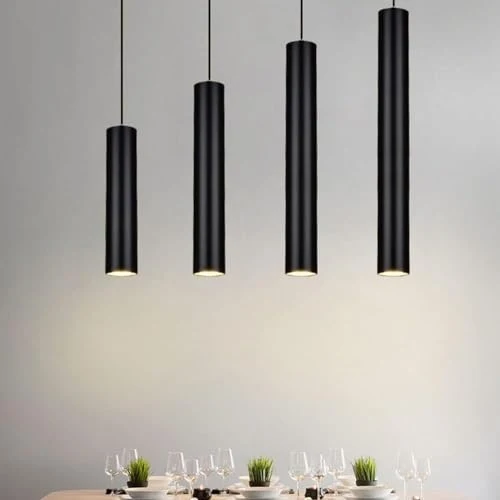 Suspension Long Tube Lustre Boîtier En Aluminium Cylindre Lanterne Intérieur Downlight Noir 5W LED(Height 30cm,Neutral light 4000K)