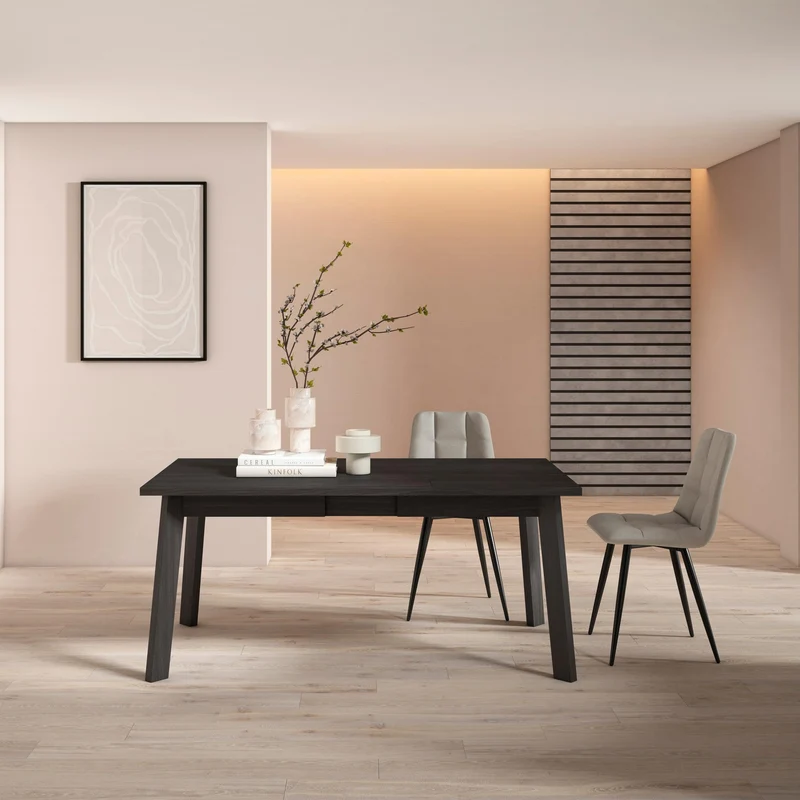 Skraut Home | Table à Manger | Meuble Salle à Manger | 170 | pour 8 Personnes | Pieds en Bois | Style Moderne | Noir