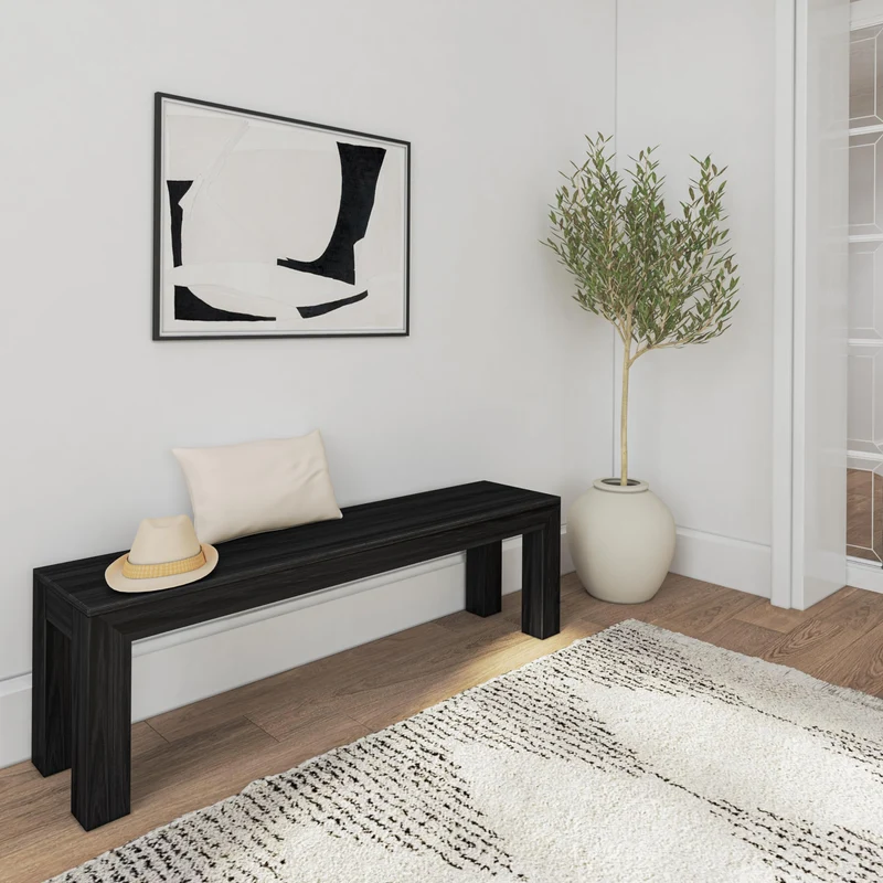 Plank+Beam Banc de salle à manger de 152,4 cm pour salle à manger, banc pour table de cuisine et salle à manger, banc d'extérieur en bois massif, banc d'entrée en bois massif, brosse métallique noire