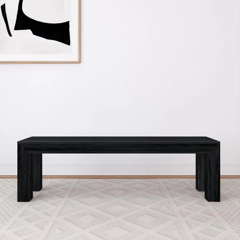 Plank+Beam Banc de salle à manger de 152,4 cm pour salle à manger, banc pour table de cuisine et salle à manger, banc d'extérieur en bois massif, banc d'entrée en bois massif, brosse métallique noire