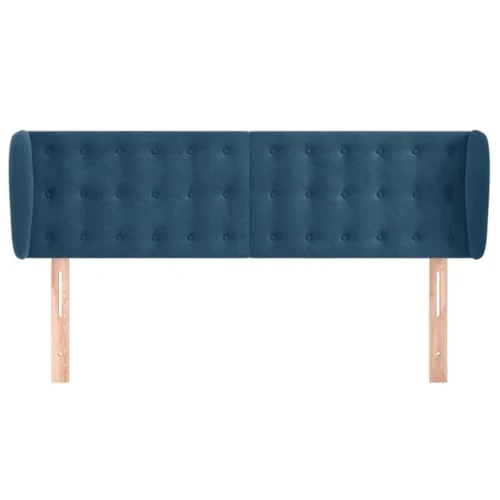 Brokky Tête de lit avec Oreilles Bleu foncé 147x23x78/88 cm Velours,Tete de lit capitonnée,tête de lit à Poser au Sol