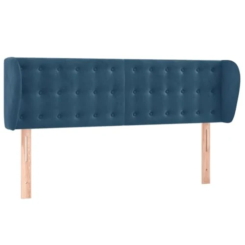 Brokky Tête de lit avec Oreilles Bleu foncé 147x23x78/88 cm Velours,Tete de lit capitonnée,tête de lit à Poser au Sol