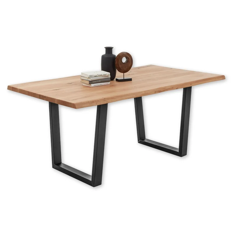 Stella Trading Benny Mini chêne Massif – Table à Bord d'arbre de qualité supérieure avec Structure en métal Noir pour Votre Salle à Manger – 180 x 75 x 100 cm